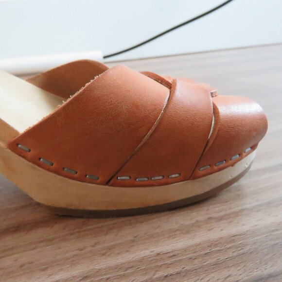 SWEDISH HASBEENS Leather Wooden Clog Staple Platform Sandals Natural 9.5-10 / 40 - Picture 14 of 15